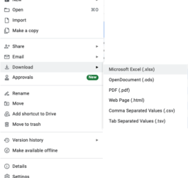 Google Sheets to Microsoft Excel